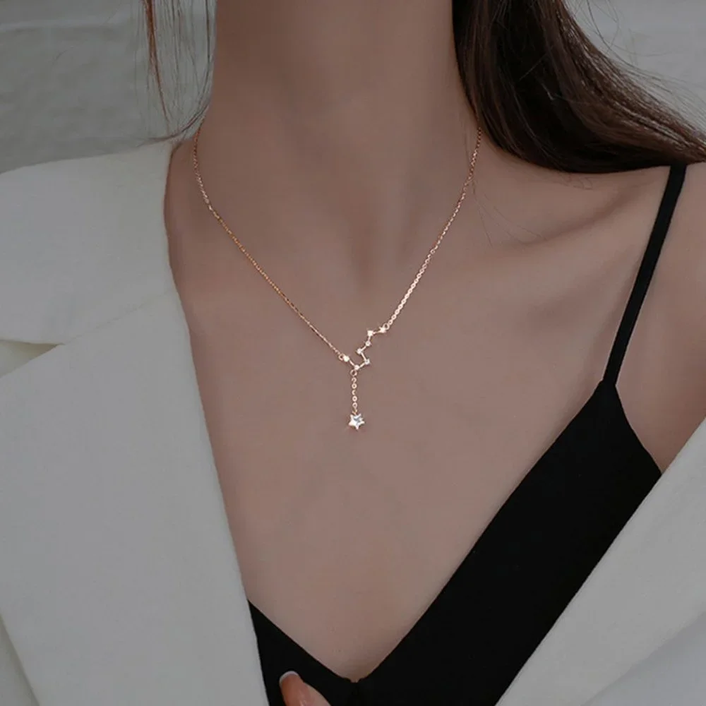 #NEW 925 Sterling Silver Diamond Star Drop Necklace